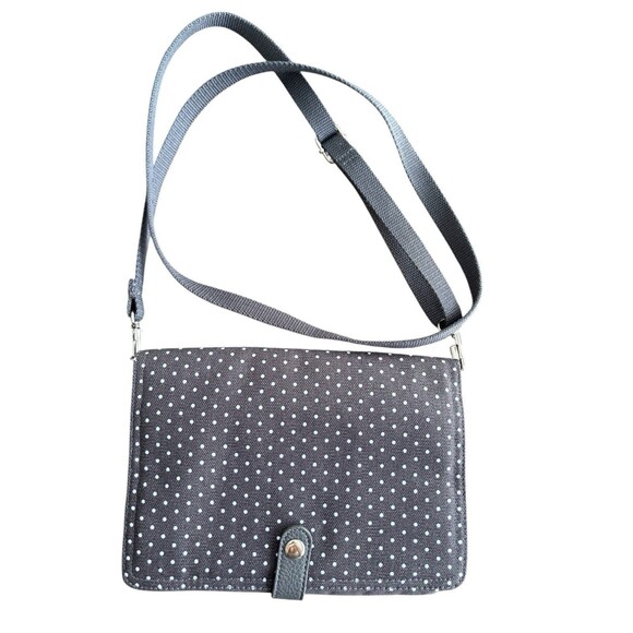 Thirty-One 31 Double Up Crossbody Purse Charcoal Gray Swiss Dot City NWOT - Picture 1 of 11